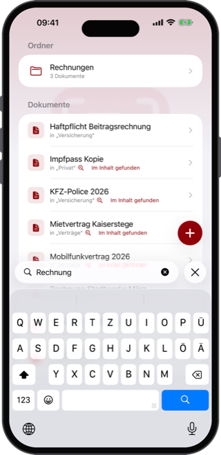 Volltextsuche über den Inhalt aller Dokumente