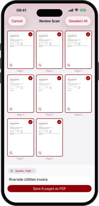 Scan review: the app suggests a fitting file name