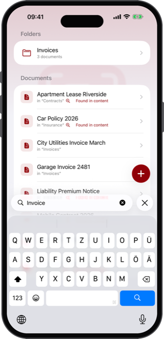 Full-text search across the content of all documents