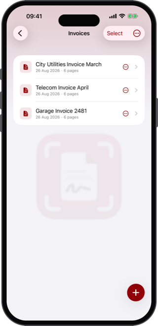 Folder view with invoices