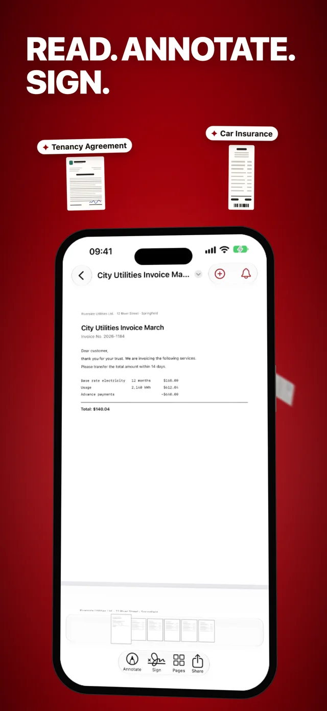 PDF viewer with annotate, sign, share